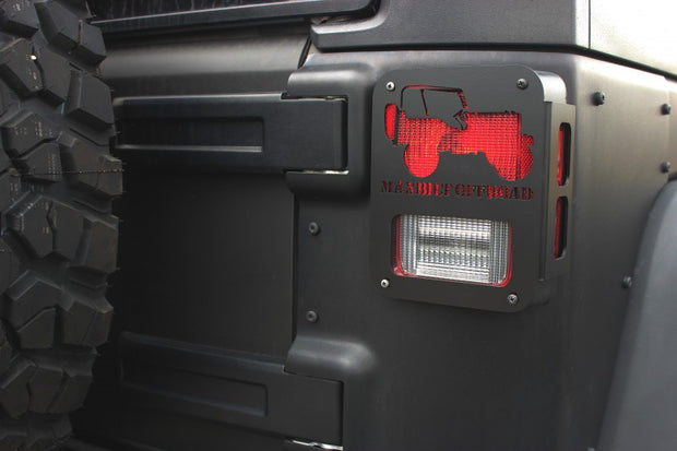 AP_G American Flag Tail Light Guard Covers For 2007-2018 Jeep Wrangler JK – 2/4 Door, Steel, Black, No Drilling – AP-111222-02